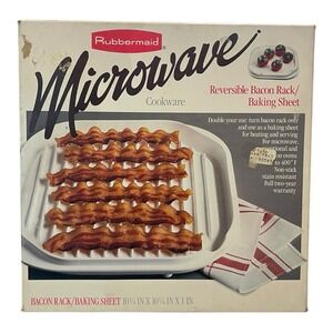 Vintage Rubbermaid Microwave Reversible Bacon Rack Baking Sheet Original Box